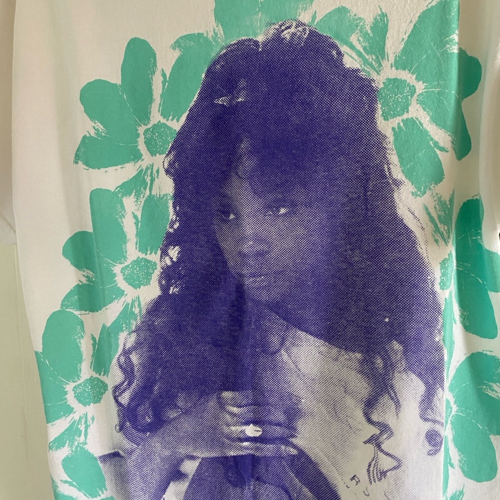 Graphic Tee with Floral and Portrait Design